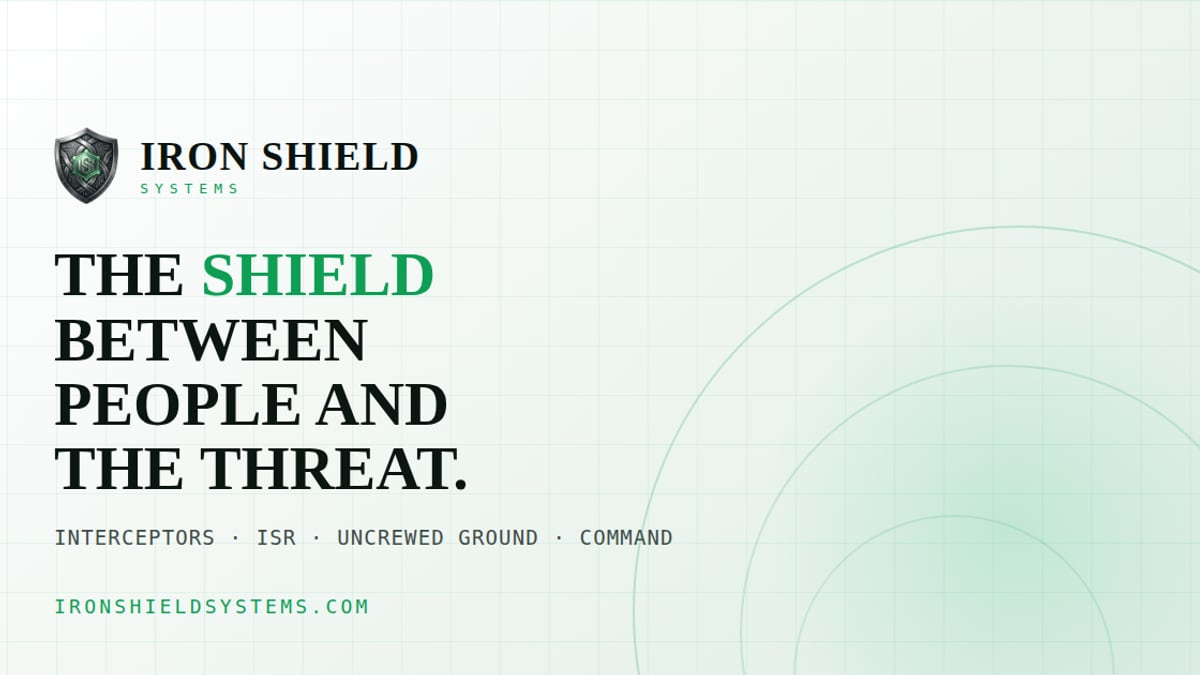 Iron Shield Systems brand card reading "The shield between people and the threat"
